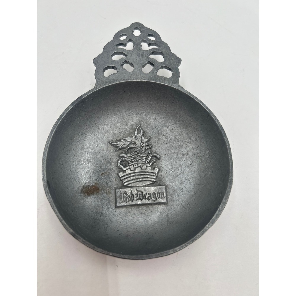 Vintage Red Dragon Cast Metal Porringer Ashtray Catchall Japan Pewter Tone 6.5"